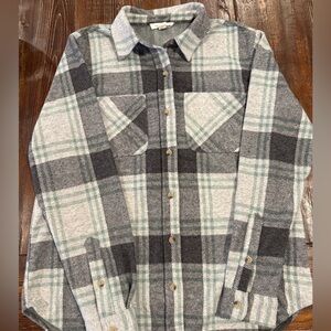 Beach Lunch Lounge Women's Medium Green Plaid Shacket Shirt Jacket